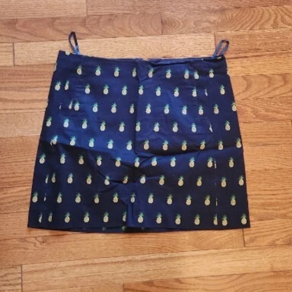 J.Crew Preppy Navy Yellow Pineapple Short Pencil Skirt  Twill Size 6